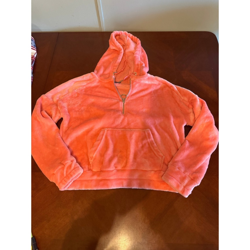 Free Haven‎ Fuzzy Pullover Hoodie Women's Half Zip Front Pocket pink